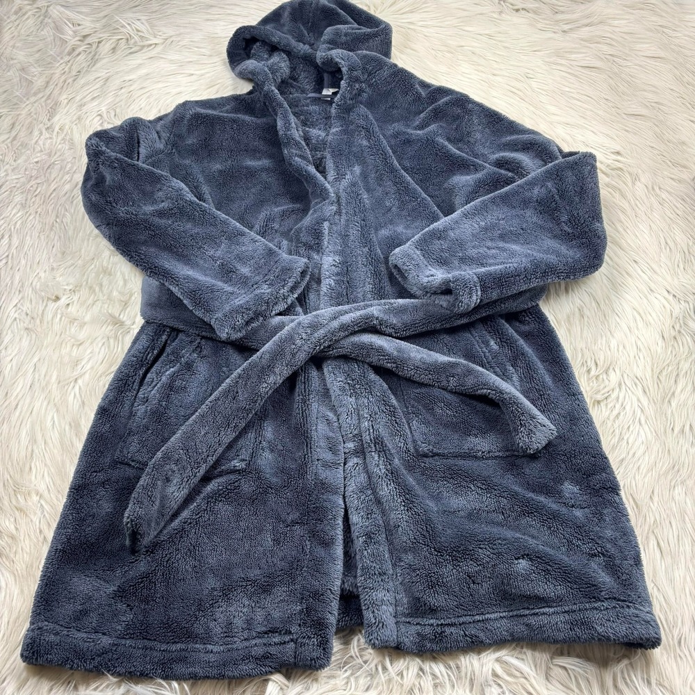 Gap Body Women's XS S Blue Gray Plush Hooded Robe Lounge Cozycore‎